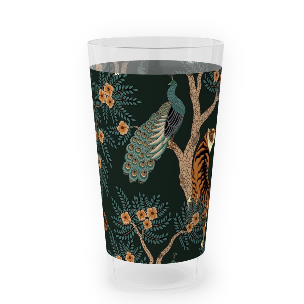 Tiger and Peacock - Black Outdoor Pint Glass, Black