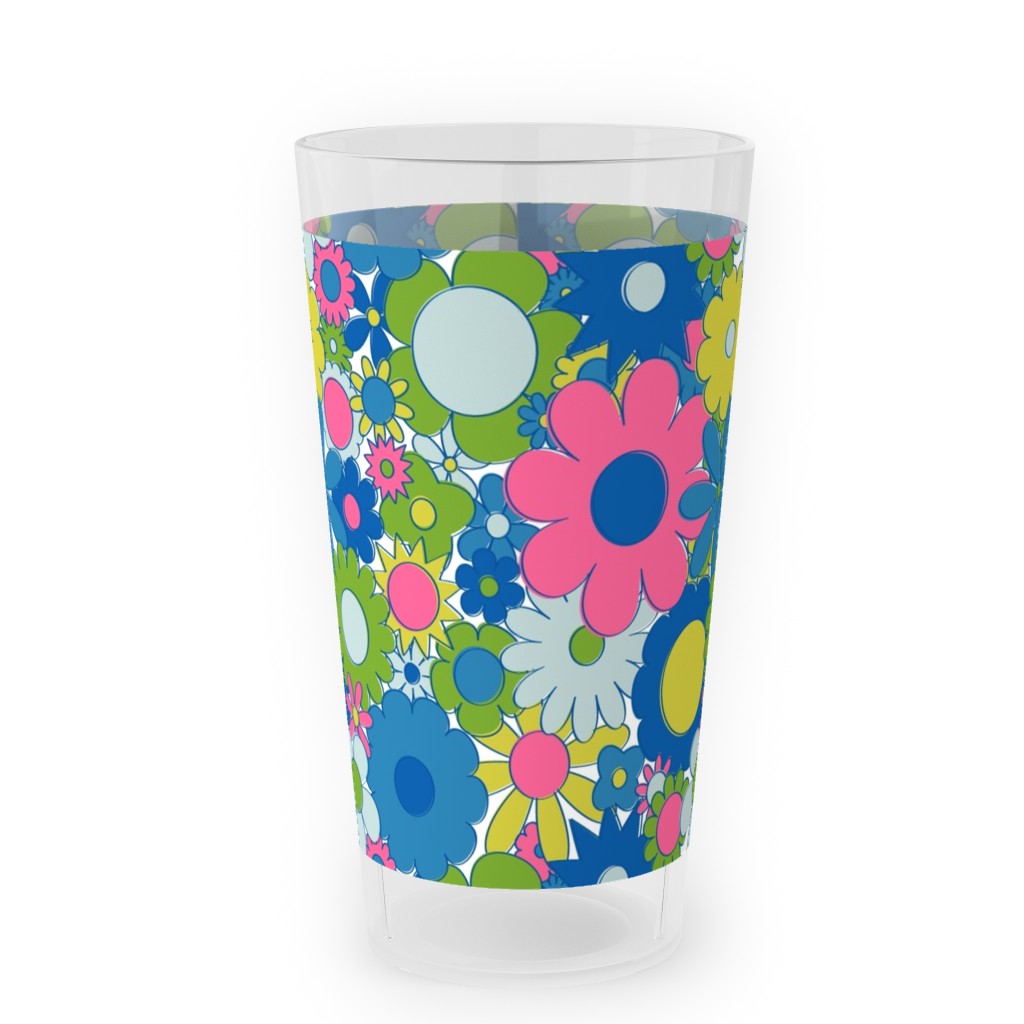 Funky Daisy Floral - Neon Outdoor Pint Glass, Multicolor