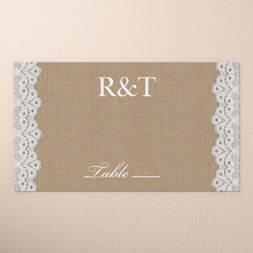 Burlap And Lace Wedding Place Card, Beige, Placecard, Matte, Signature Smooth Cardstock