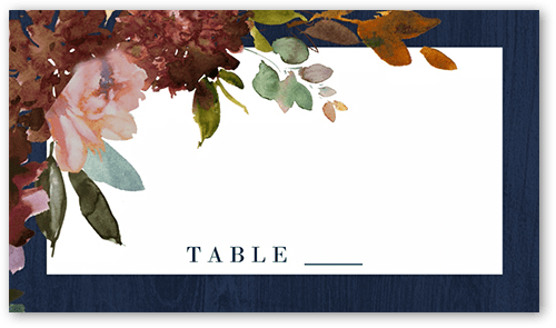 Muted Florals Wedding Place Card, Blue, Placecard, Matte, Signature Smooth Cardstock, Navy