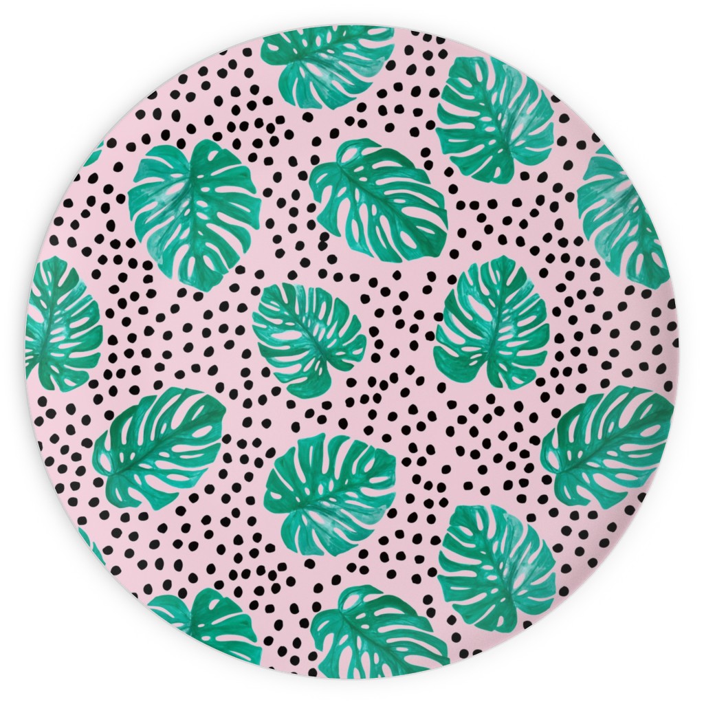 Tropical Monstera - Pink Plates, 10x10, Pink, Bright Pink
