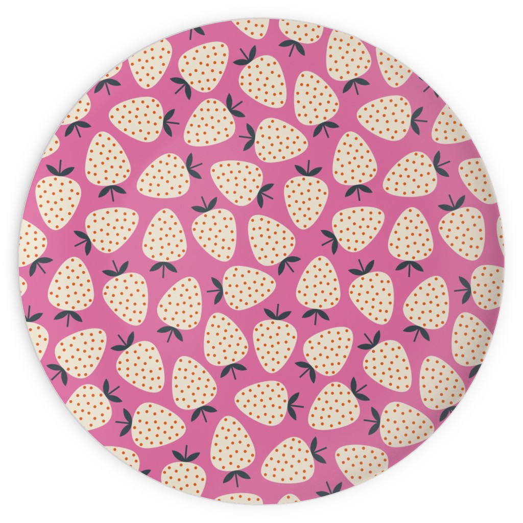 Strawberries - Cream on Pink Plates, 10x10, Pink, Bright Pink
