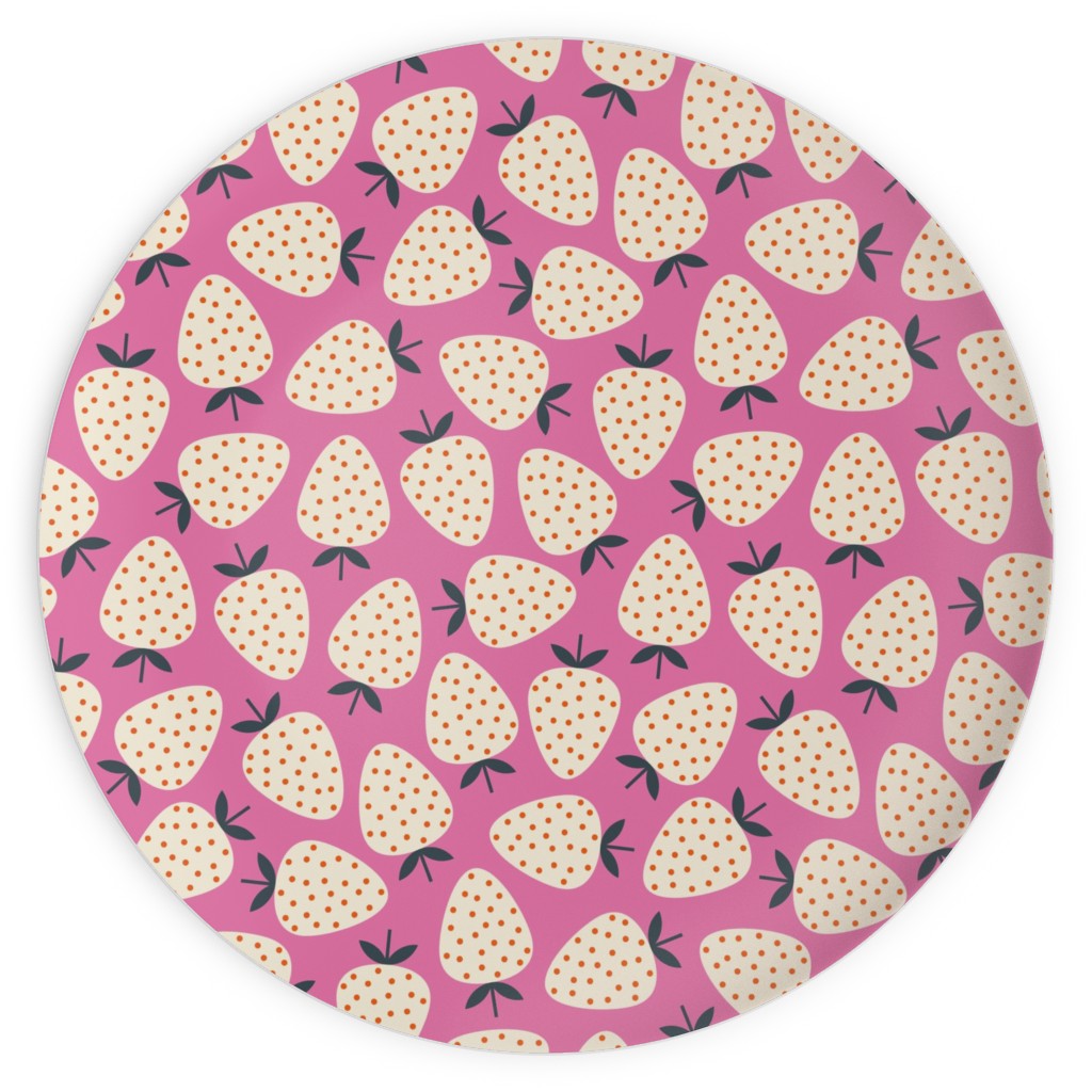 Strawberries - Cream on Pink Plates, 10x10, Pink