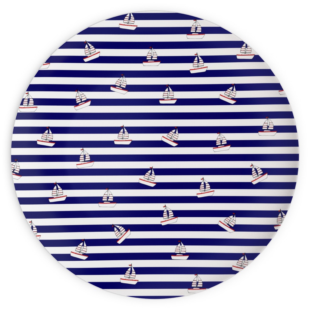 Sea and Boats Stripes - Blue Plates, 10x10, Blue