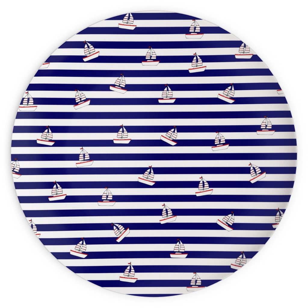 Sea and Boats Stripes - Blue Plates, 10x10, Blue, True Blue