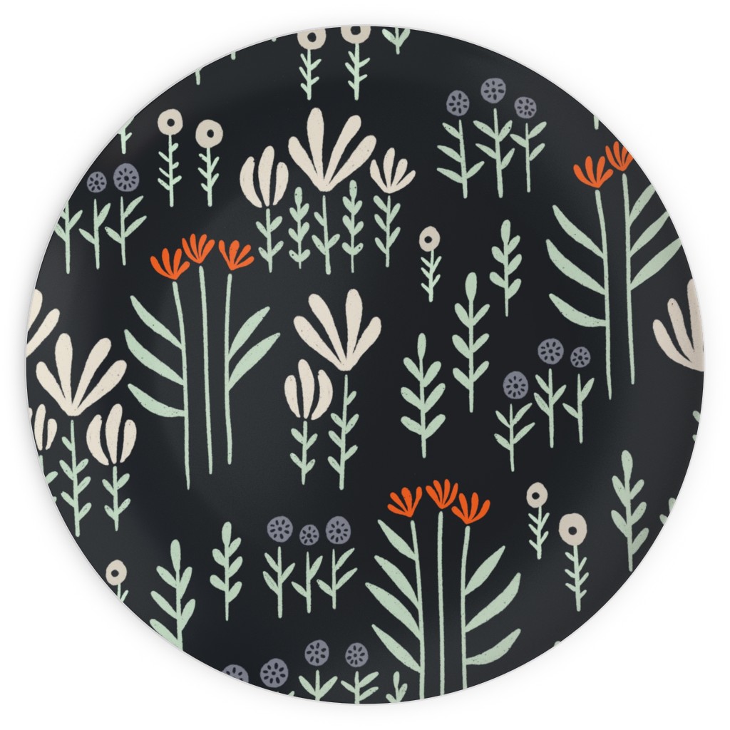 Delicate Floral - Orange and White Plates, 10x10, Black, Black