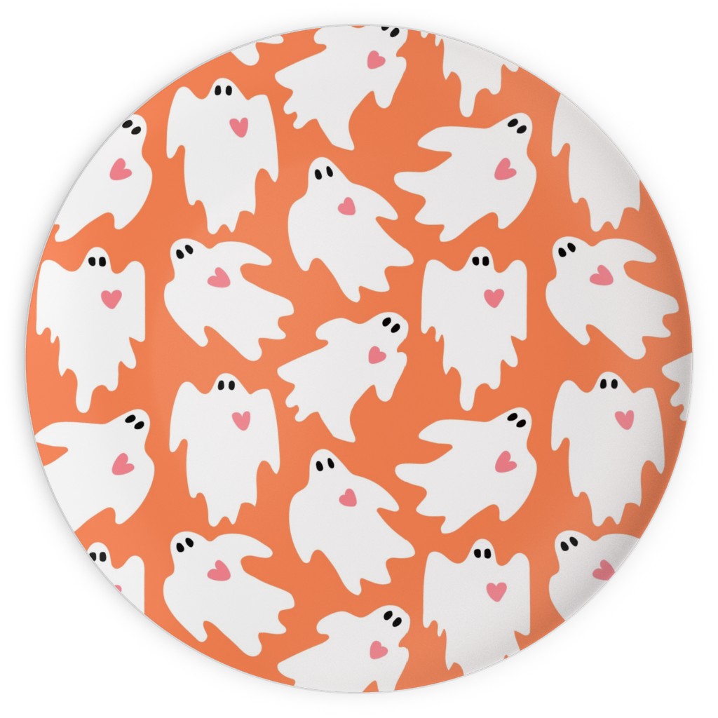 Halloween Ghosts With Hearts - Orange Plates, 10x10, Orange