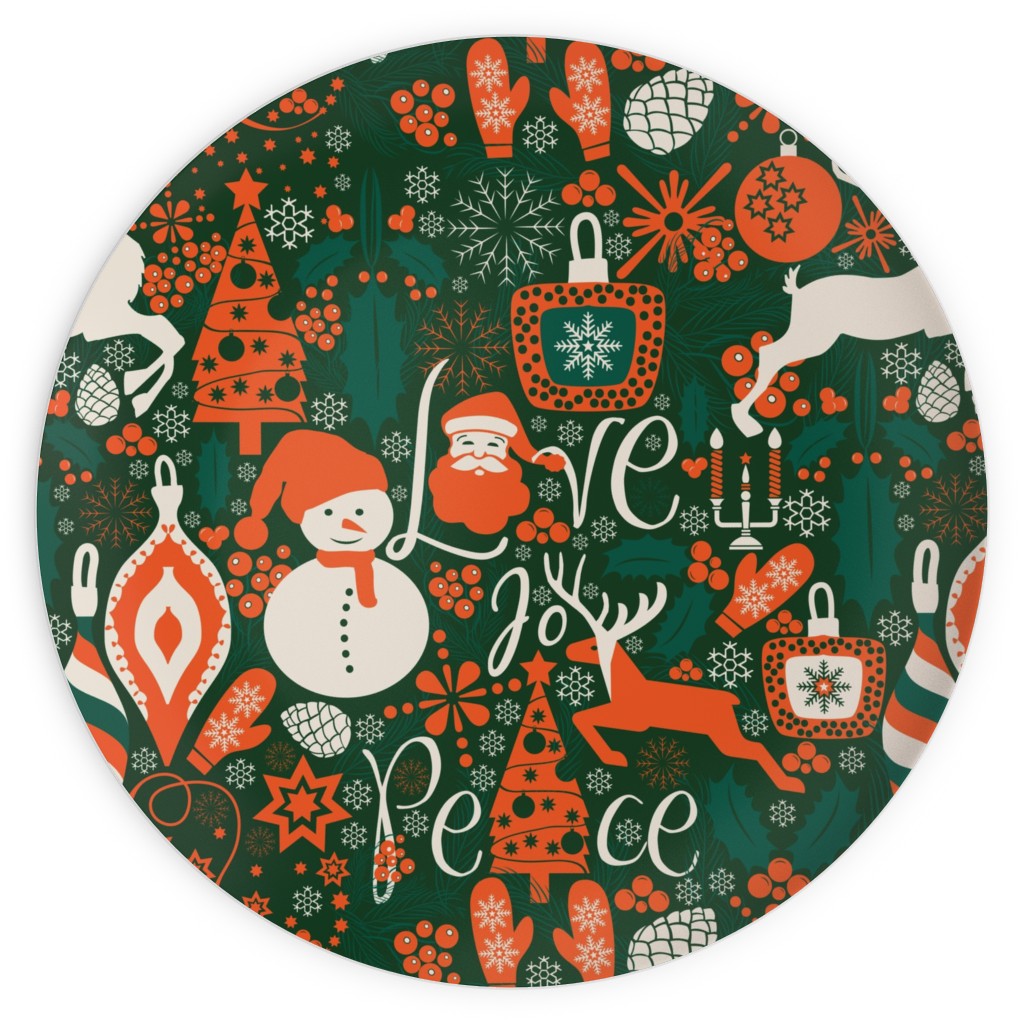 Christmas Joy Love Peace Plates, 10x10, Green