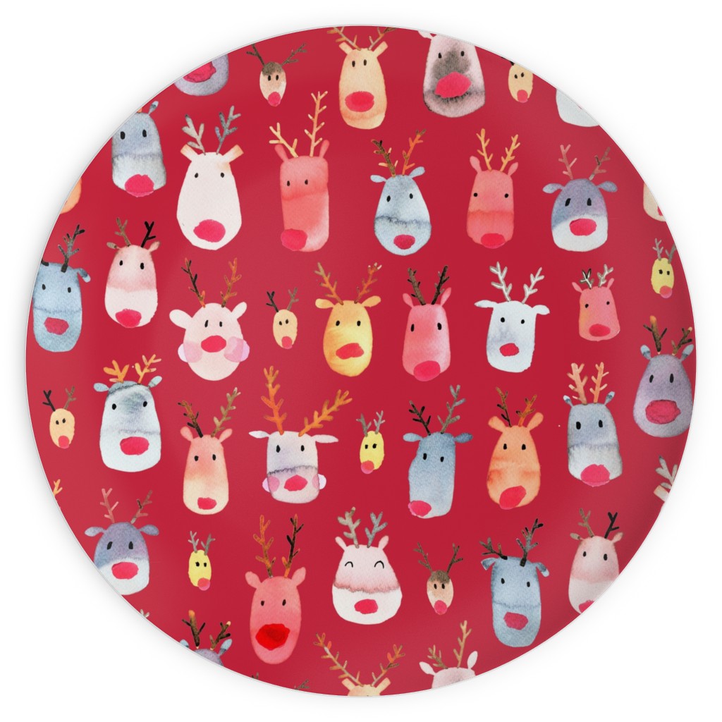 Rudolph Reindeers Plates, 10x10, Red