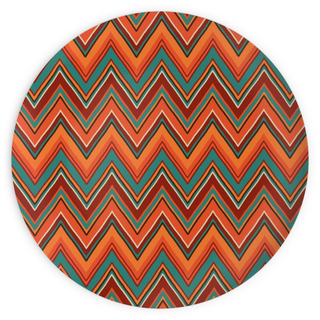 Fall Crazy Chevron - Orange and Teal Plates, 10x10, Orange