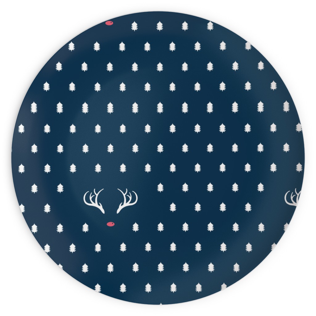 Modern Christmas Deer - Navy Plates, 10x10, Blue