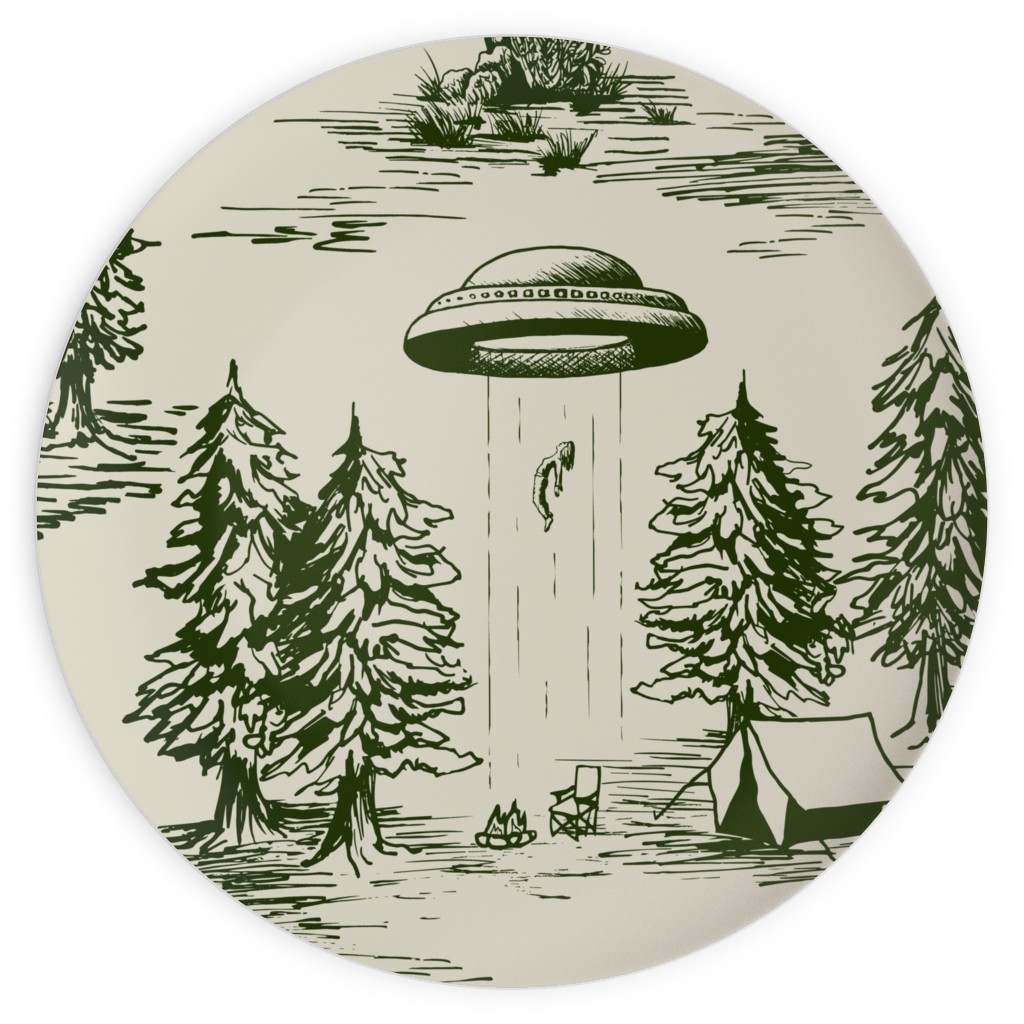 Alien Abduction - Forest Green and Cream Plates, 10x10, Green