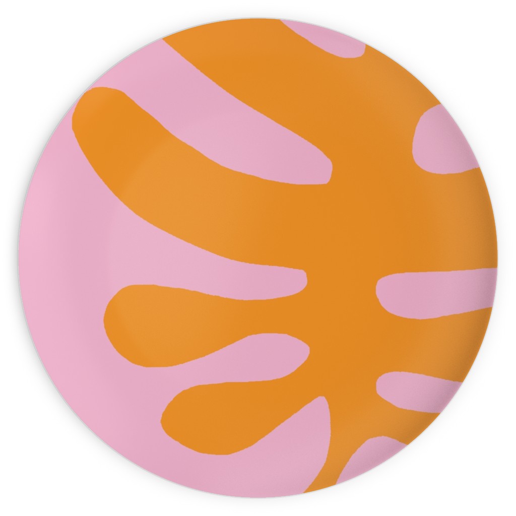 Funky Leaf - Orange and Pink Plates, 10x10, Pink