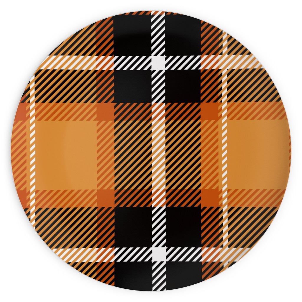Orange and Black Plaid Plates, 10x10, Orange, Orange