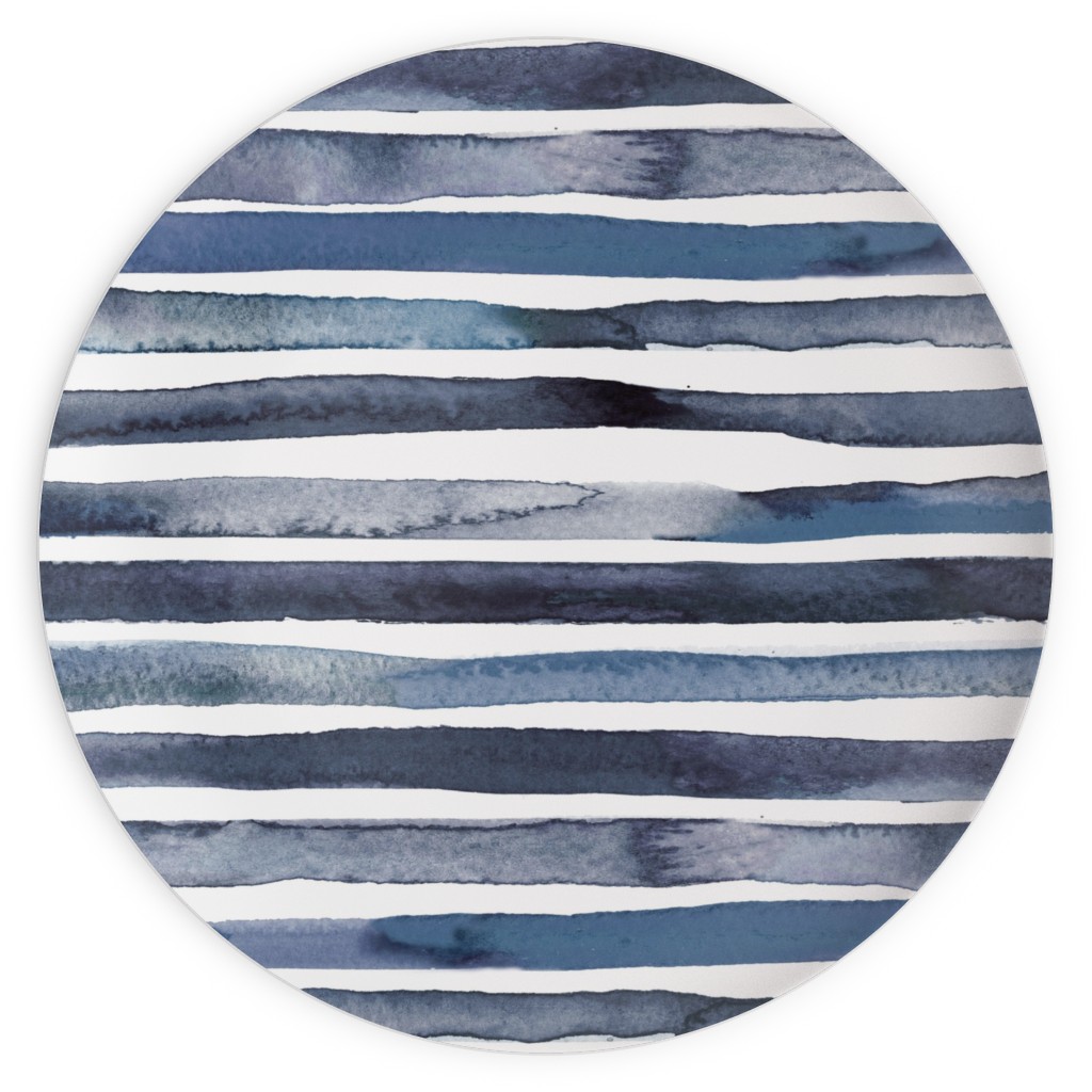 Watercolor Stripes - Blue Plates, 10x10, Blue