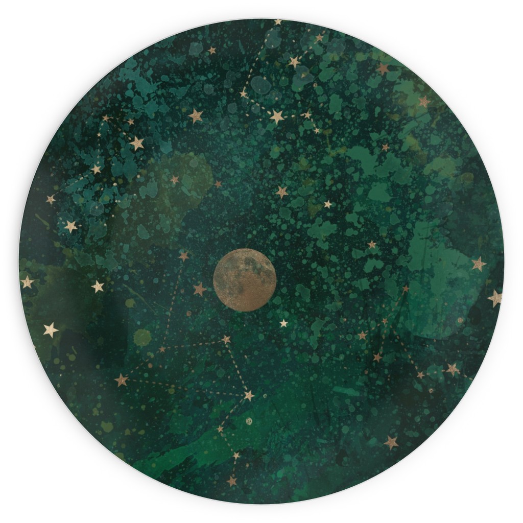 Moon and Stars - Green Plates, 10x10, Green