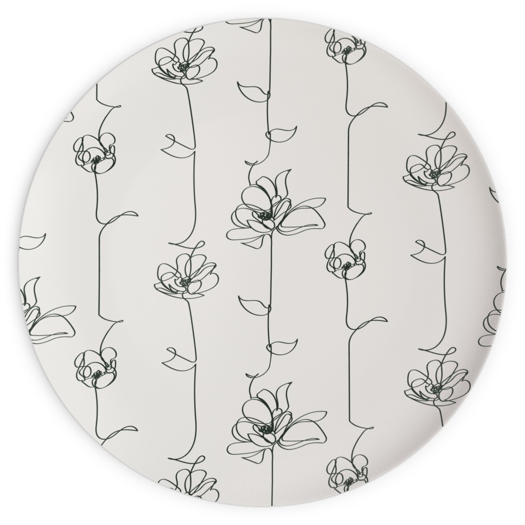 One Line Floral - Light Plates, 10x10, White, White