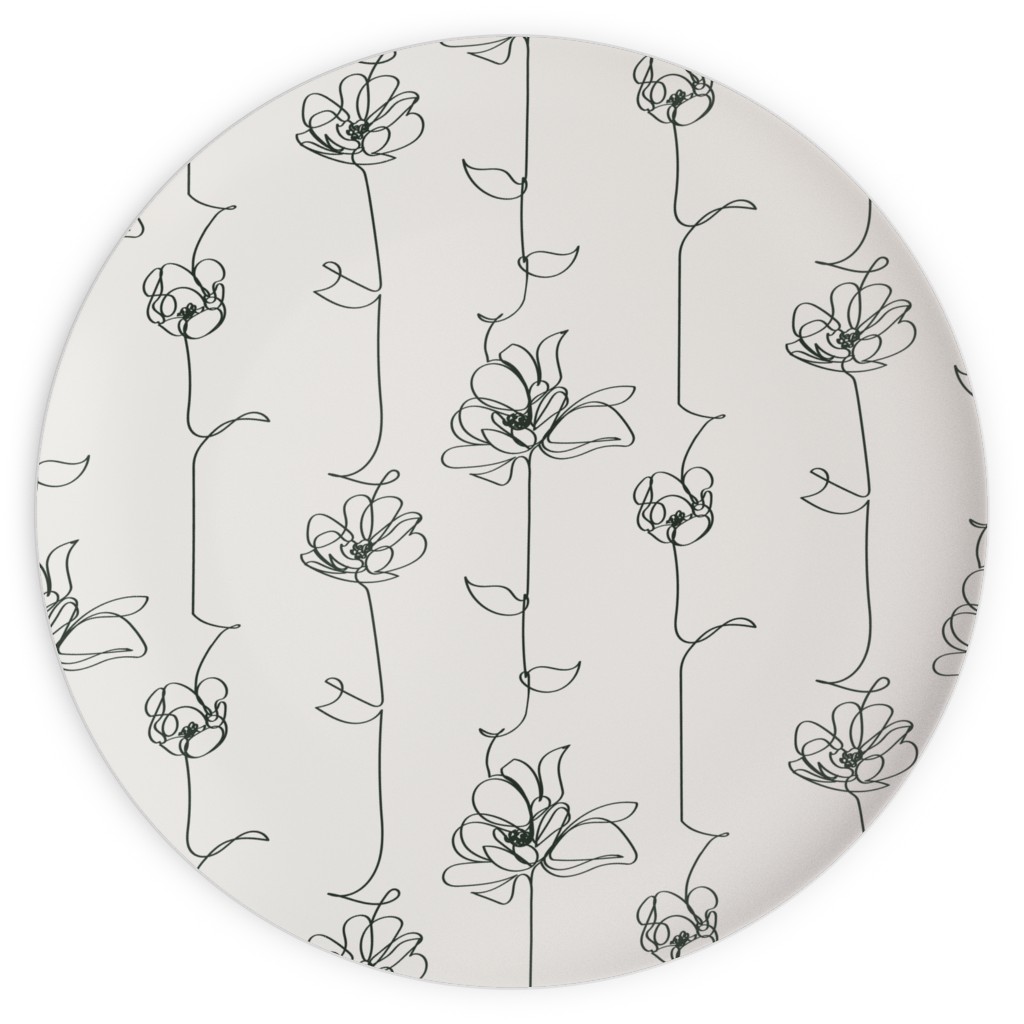 One Line Floral - Light Plates, 10x10, White