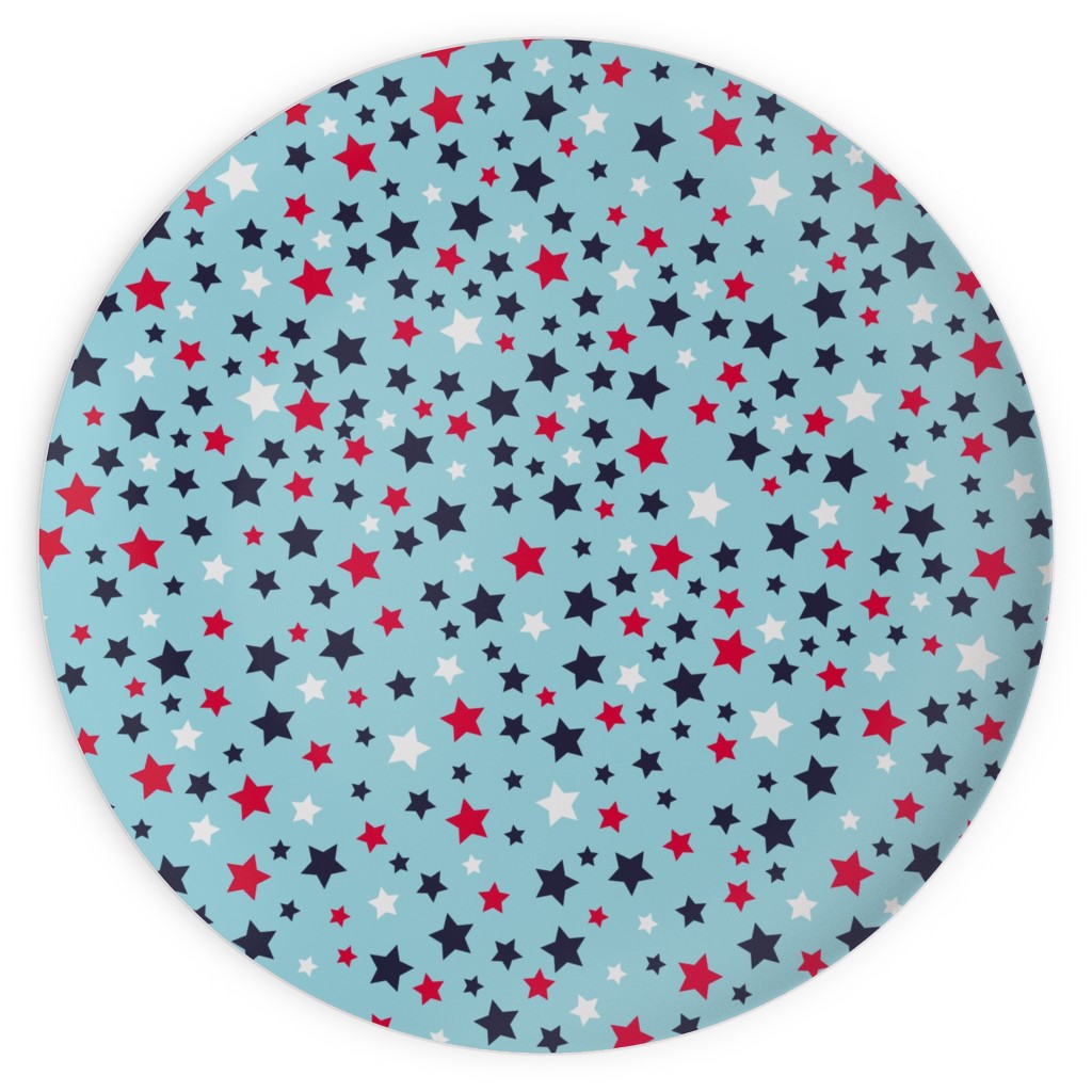 Scattered Stars - Blue Red and White Plates, 10x10, Blue
