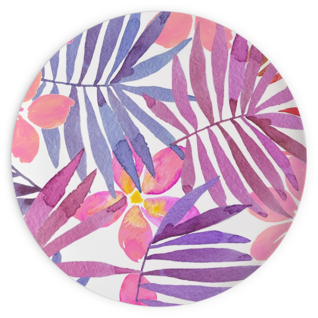 Watercolor Tropical Vibes Plates, 10x10, Pink, Bright Dahlia