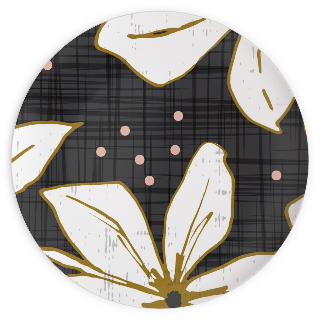 Lilium - Floral - Charcoal Black & White Plates, 10x10, Black