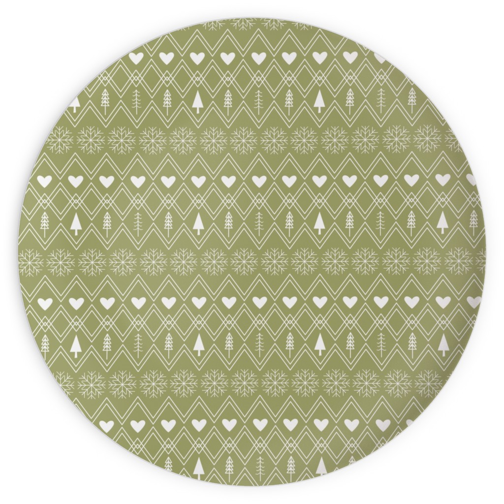 Fair Isle - Green Plates, 10x10, Green, Classic Green