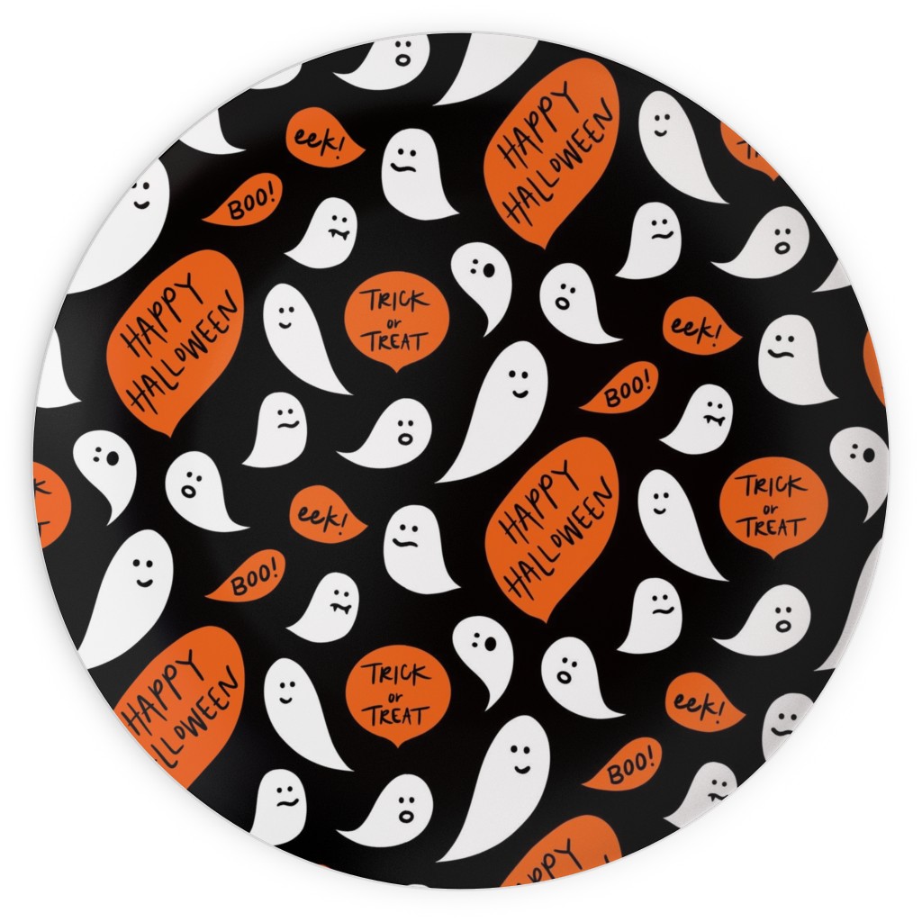 Halloween Ghosts Happy Halloween Plates, 10x10, Black, Black