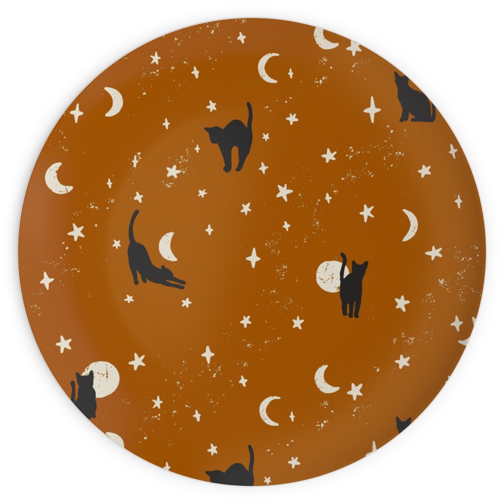 Black Cats - Burnt Orange Plates, 10x10, Orange