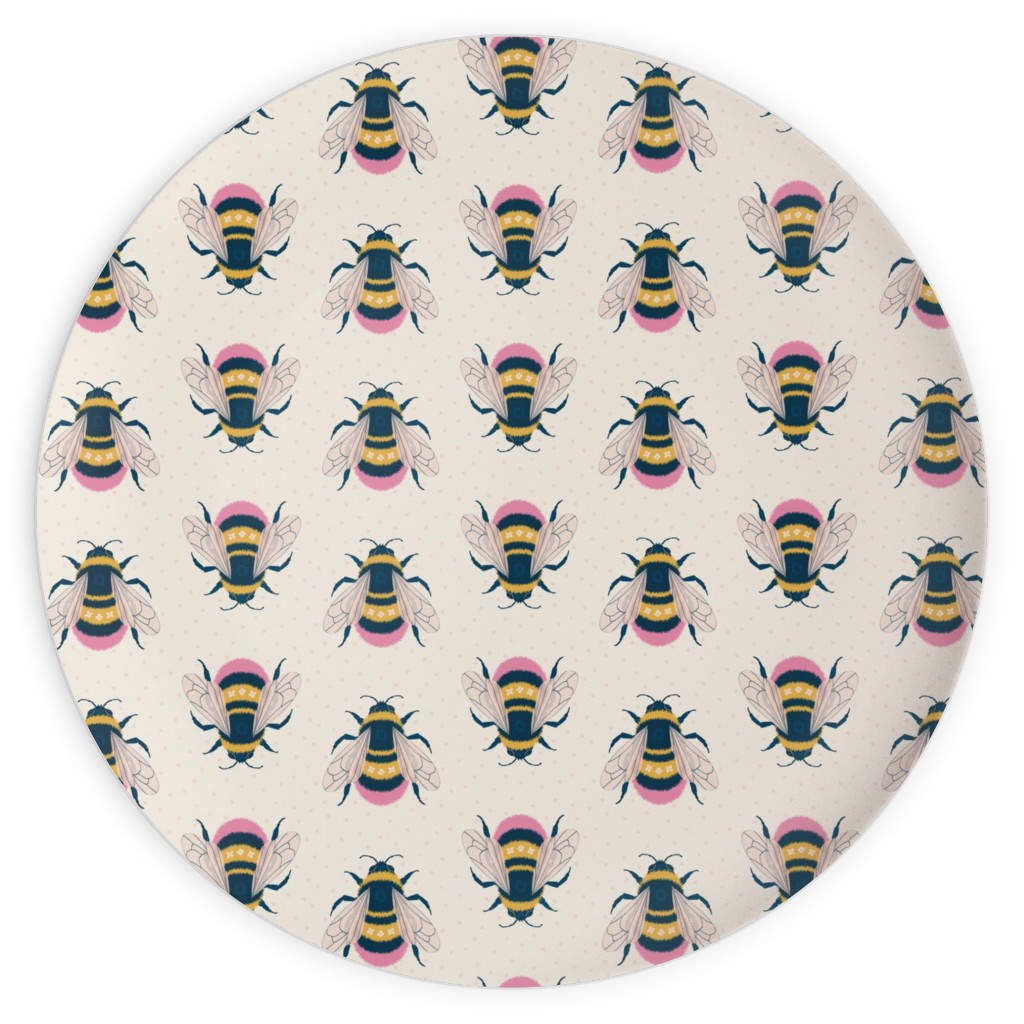 Bumblebee - Pink on Cream Plates, 10x10, Beige, Pearl