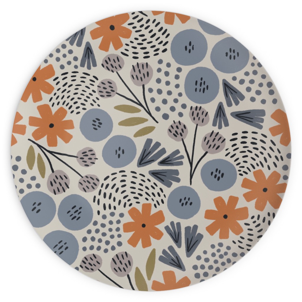 Phyllis Floral - Orange and Blue Plates, 10x10, Multicolor