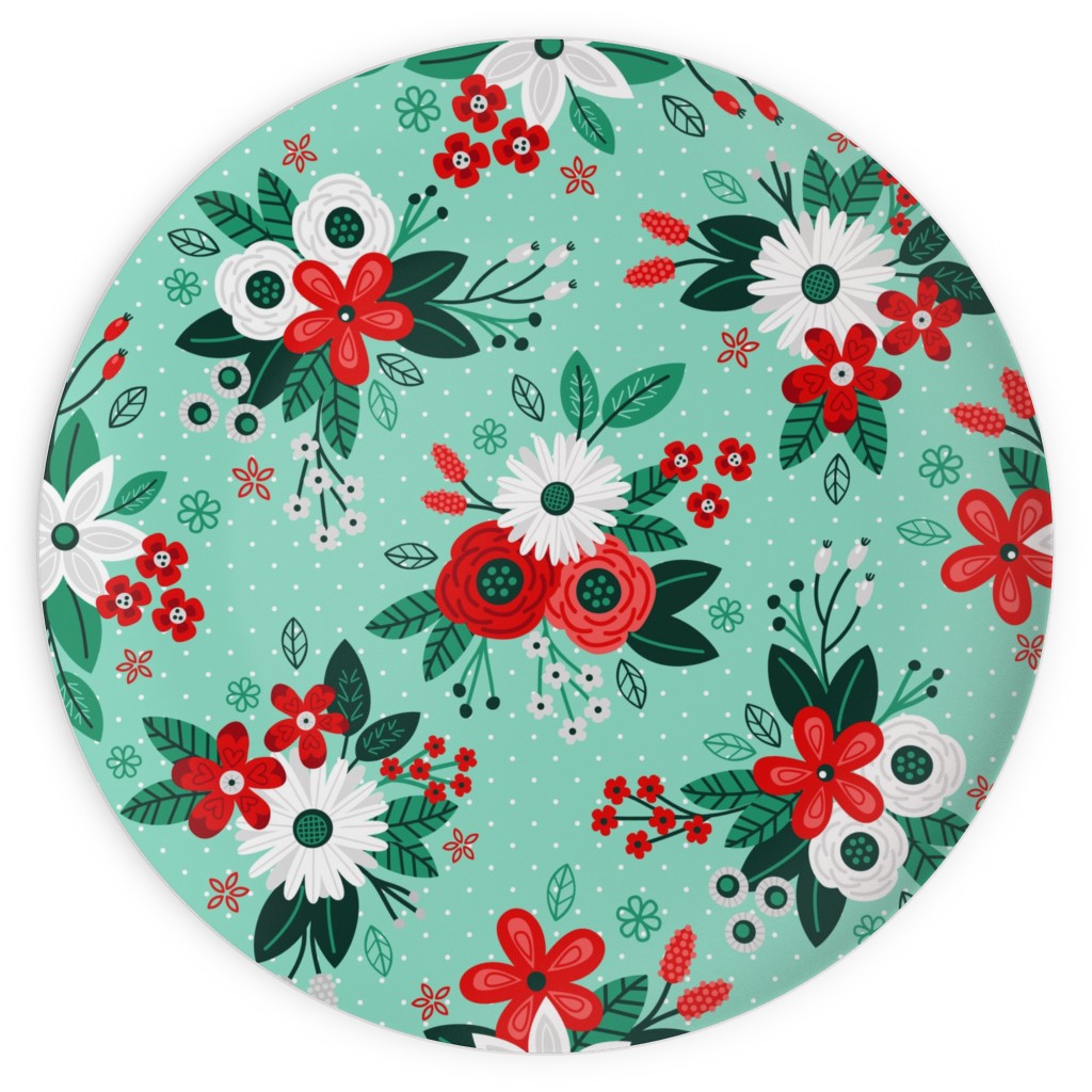 Holiday Floral Bouquet Plates, 10x10, Green