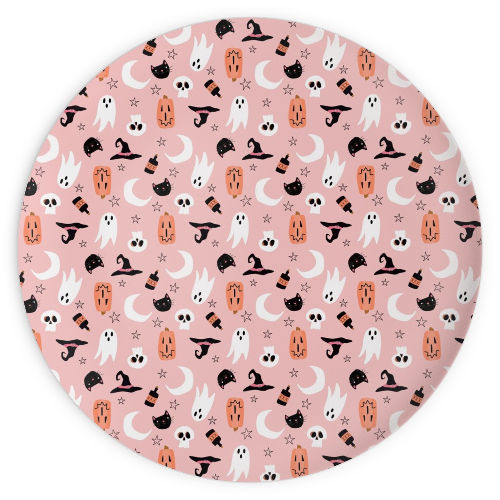 Sweet Halloween - Pumpkin, Witch, Ghost, & Cat - Pink Plates, 10x10, Pink