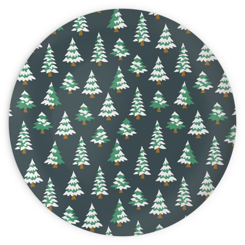 Winter Village Trees With Snow - Dark Plates, 10x10, Green, Classic Green