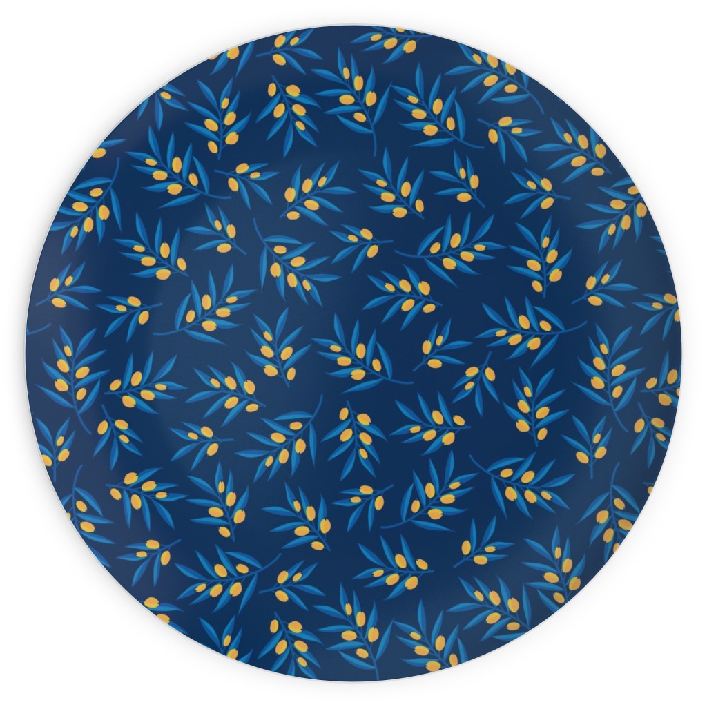 Olive Branches - Blue and Yellow Plates, 10x10, Blue