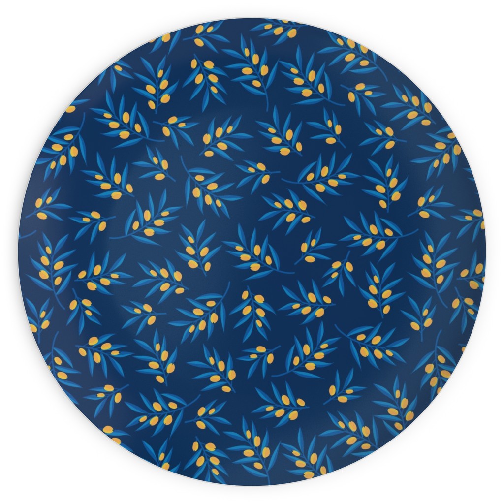 Olive Branches - Blue and Yellow Plates, 10x10, Blue, True Blue