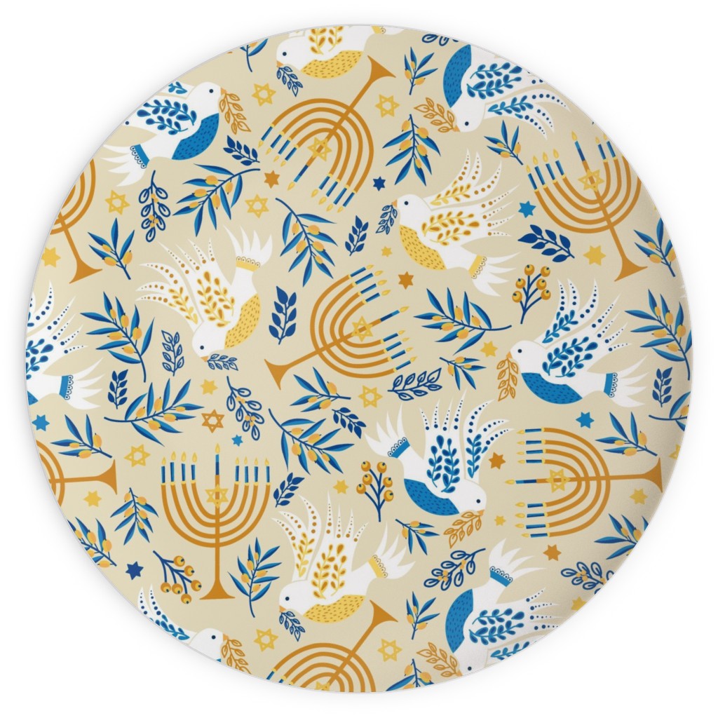 Hanukkah Birds Menorahs - Yellow Plates, 10x10, Yellow, Classic Yellow