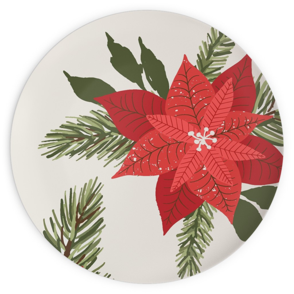 Poinsettia Christmas Flower Plates, 10x10, Beige