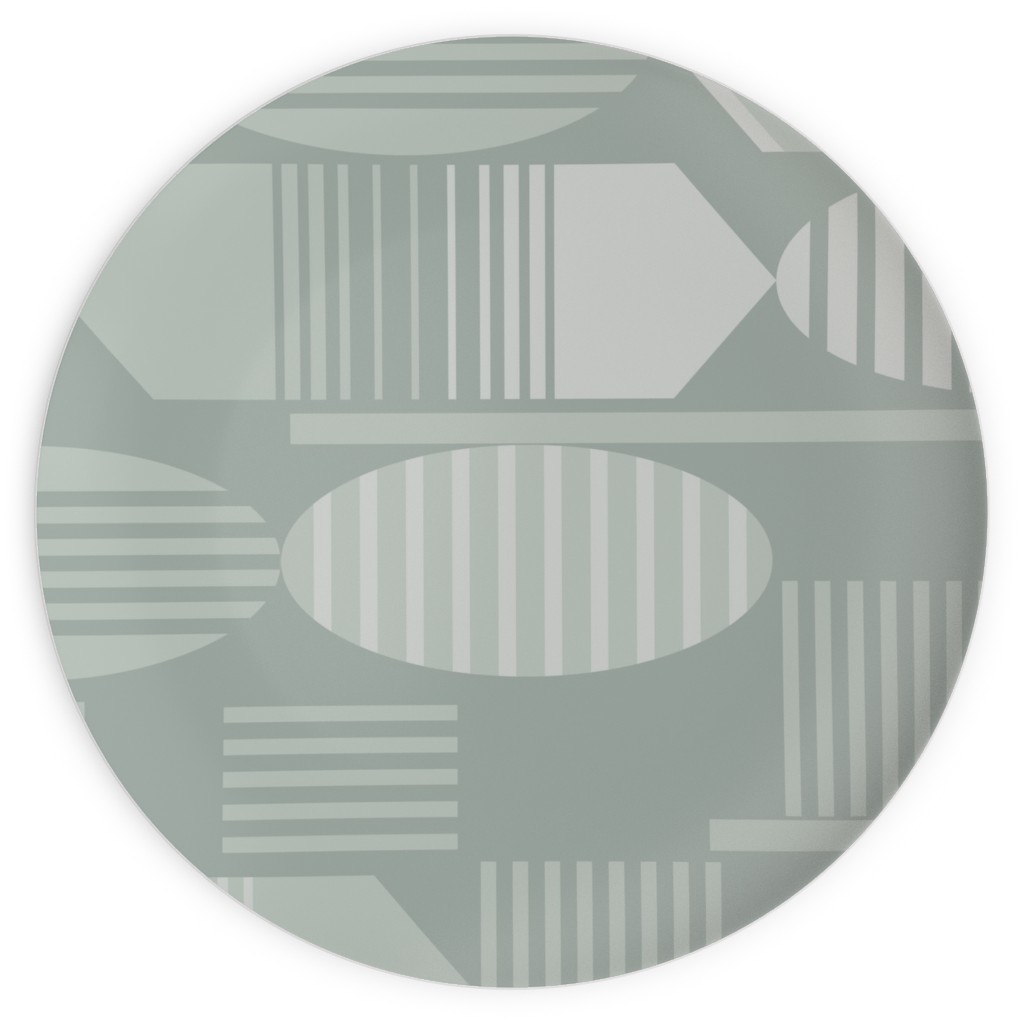 Ovals and Arrows - Neutral Sage Plates, 10x10, Green