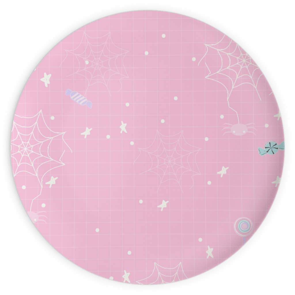 Pastel Halloween Web and Spider - Pink Plates, 10x10, Pink