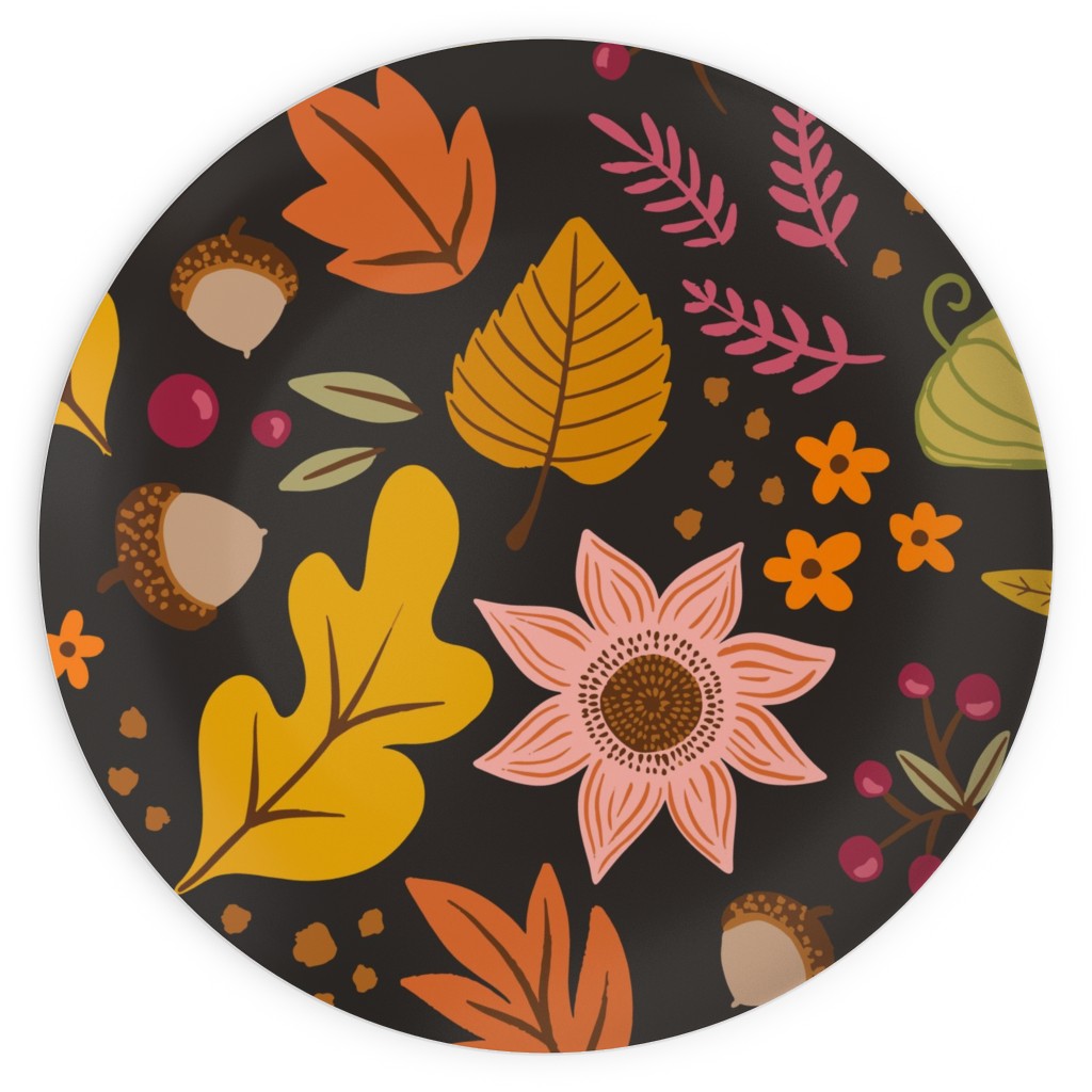 Autumn Fall Floral - Dark Plates, 10x10, Multicolor