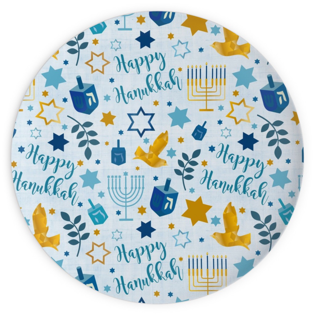 Happy Hanukkah - Blue & Gold Plates, 10x10, Blue