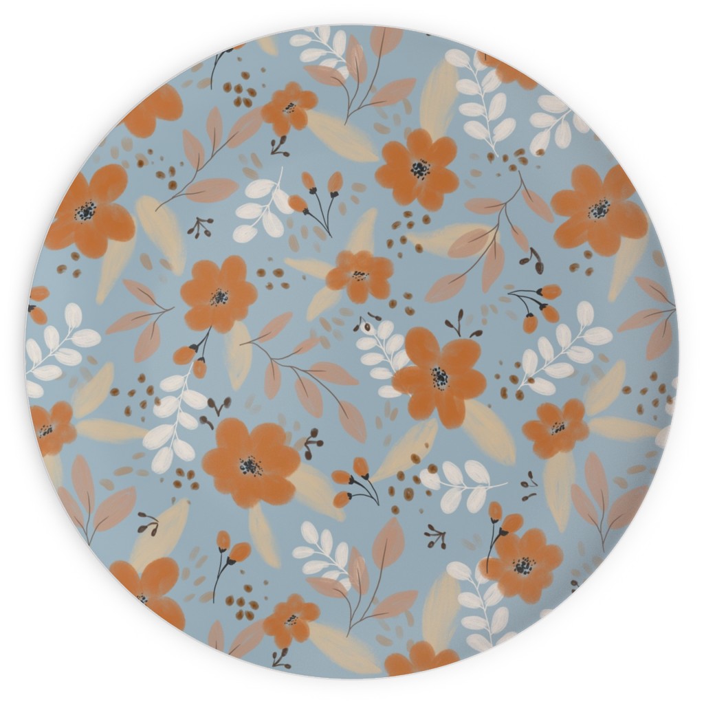Florals in Fall Plates, 10x10, Blue, Cool Gray
