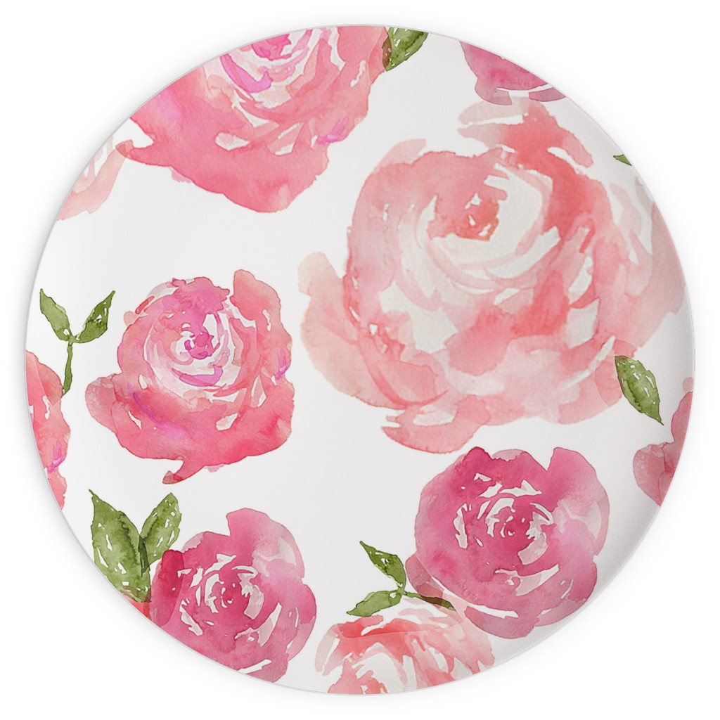 Watercolor Floral Plates, 10x10, Pink, Bright Pink