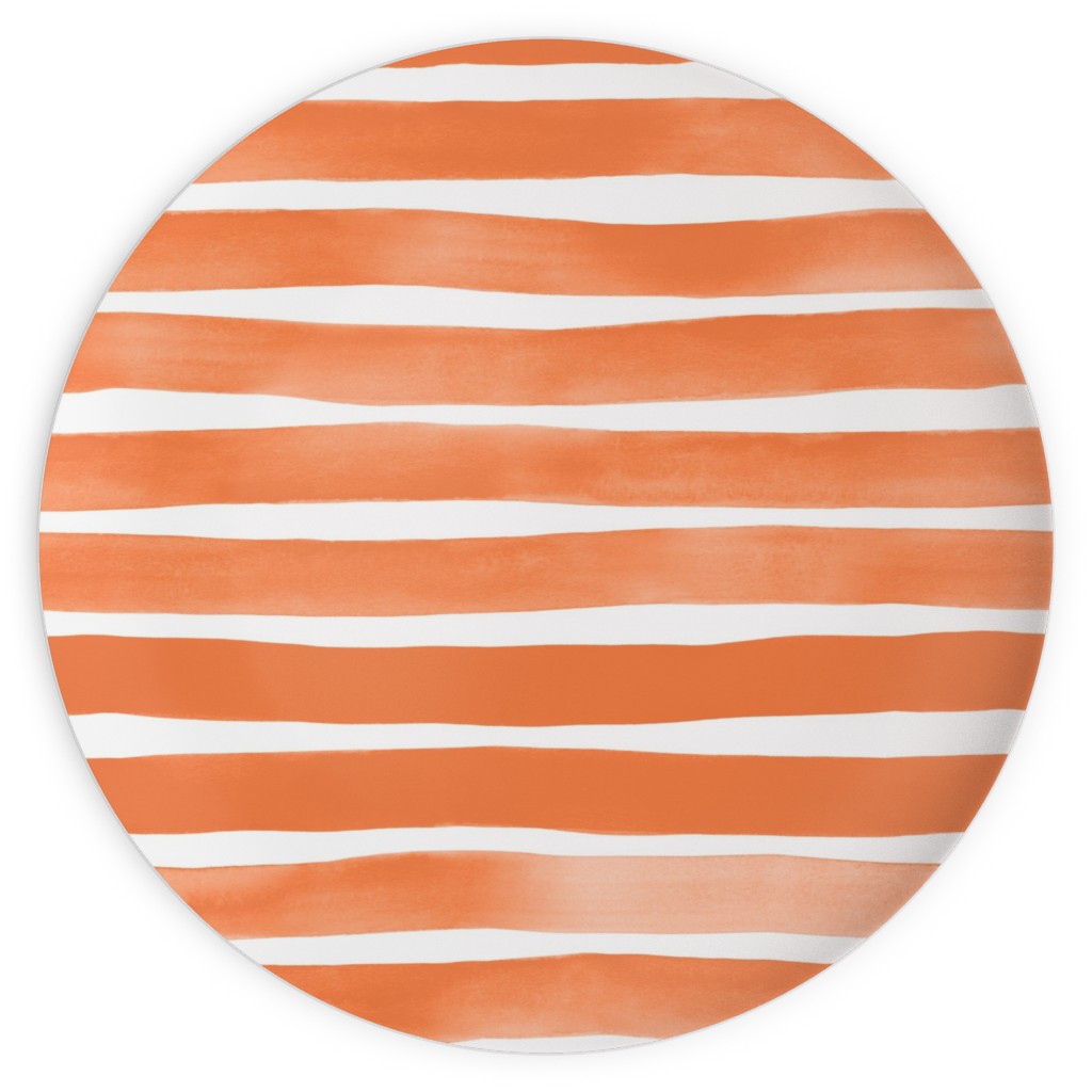 Imperfect Watercolor Stripes Plates, 10x10, Orange