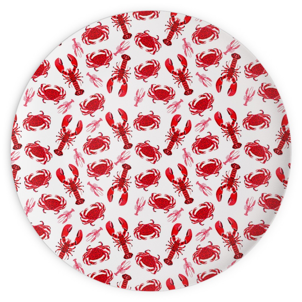Crabs and Lobsters - Red Crustaceans on White Plates, 10x10, Red, Red