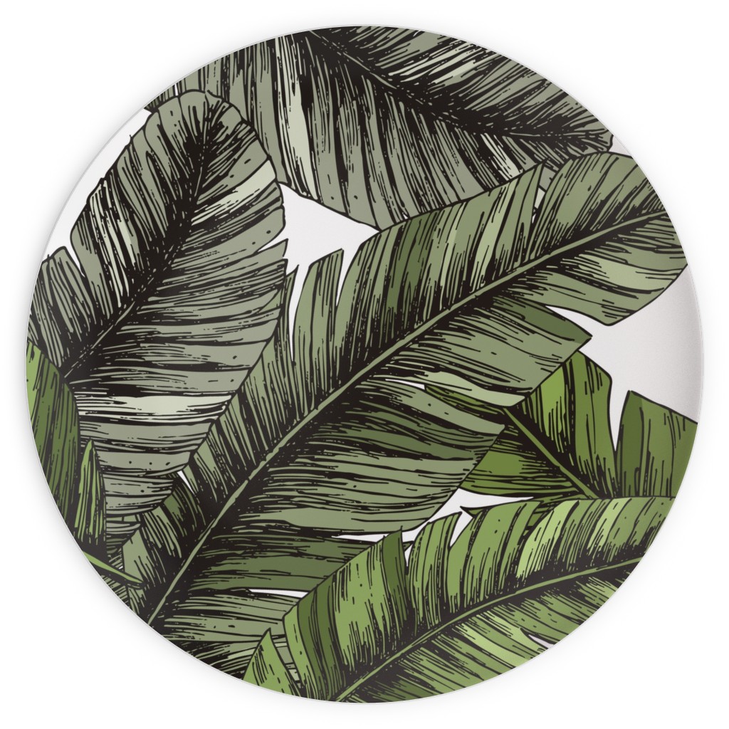 Tropical Palm Leaves - Green Plates, 10x10, Green