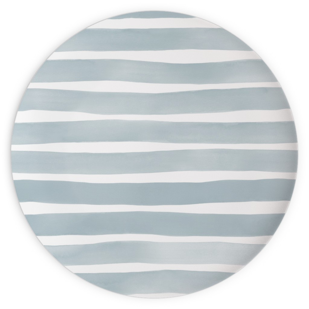 Imperfect Watercolor Stripes Plates, 10x10, Blue