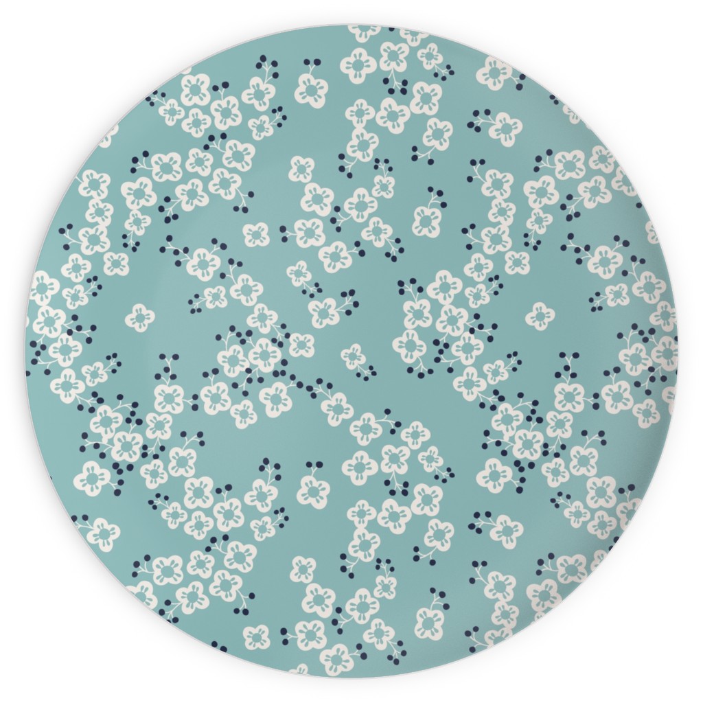 Japanese Blossom - Blue Plates, 10x10, Blue, True Blue