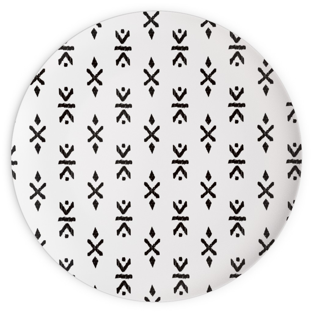 Monochrome Tribal Print - Neutral Plates, 10x10, White