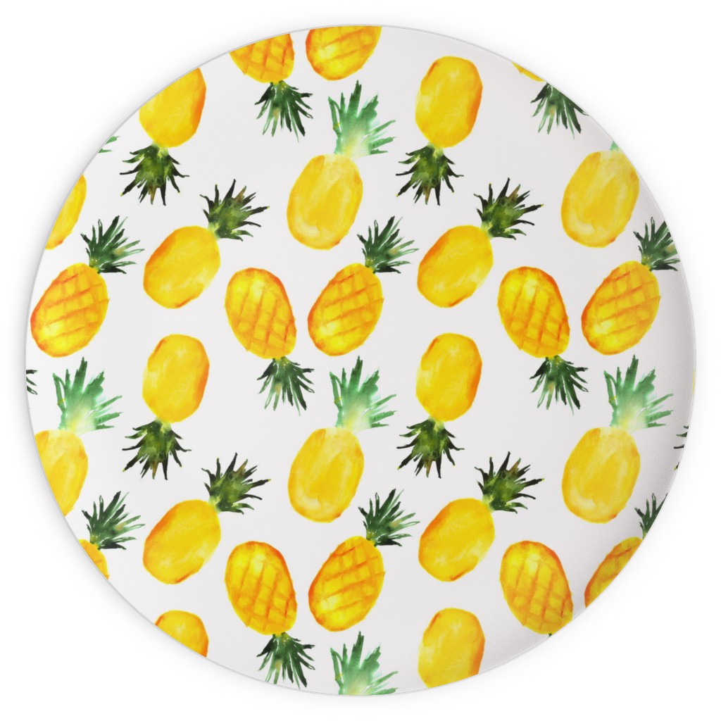 Watercolor Pineapples - Yellow Plates, 10x10, Yellow